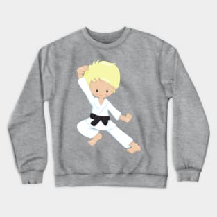 Karate Boy, Cute Boy, Blond Hair, Black Belt Crewneck Sweatshirt